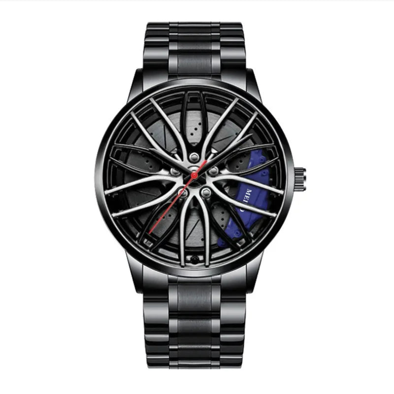 Fashion Men's Watch 42mm Rotating Dial Car Clock Stainless Steel Strap Sports Style 3Bar Quartz Movement Casual Watches Relojes