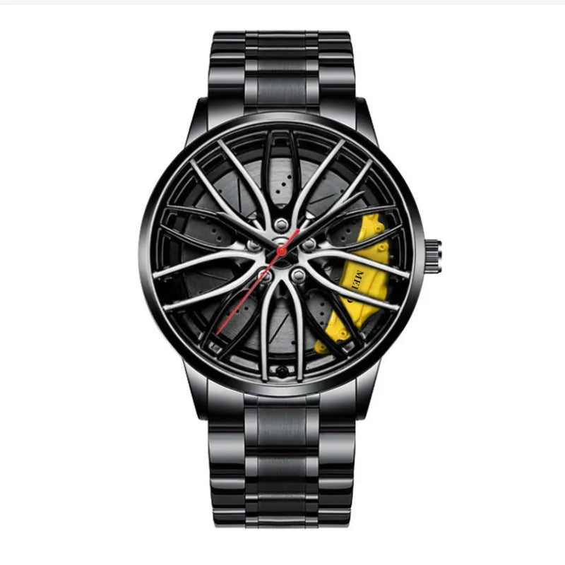 Fashion Men's Watch 42mm Rotating Dial Car Clock Stainless Steel Strap Sports Style 3Bar Quartz Movement Casual Watches Relojes