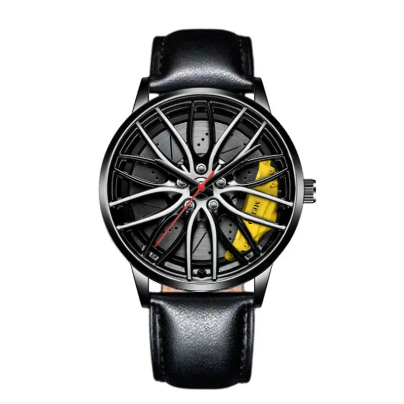 Fashion Men's Watch 42mm Rotating Dial Car Clock Stainless Steel Strap Sports Style 3Bar Quartz Movement Casual Watches Relojes